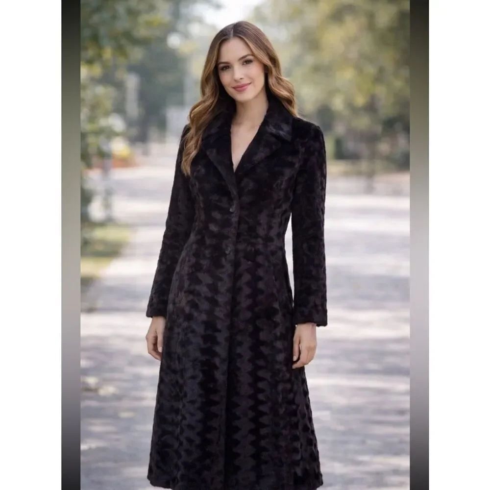 Elegant Black Long “Fur” Coat